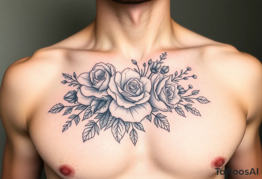 vintage bouquet of wild roses and meadow flowers with morning dew tattoo idea