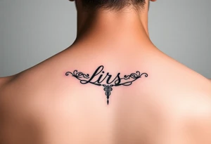 Feminine lkiss mark tattooed on the neck with the initials lrs beside it tattoo idea