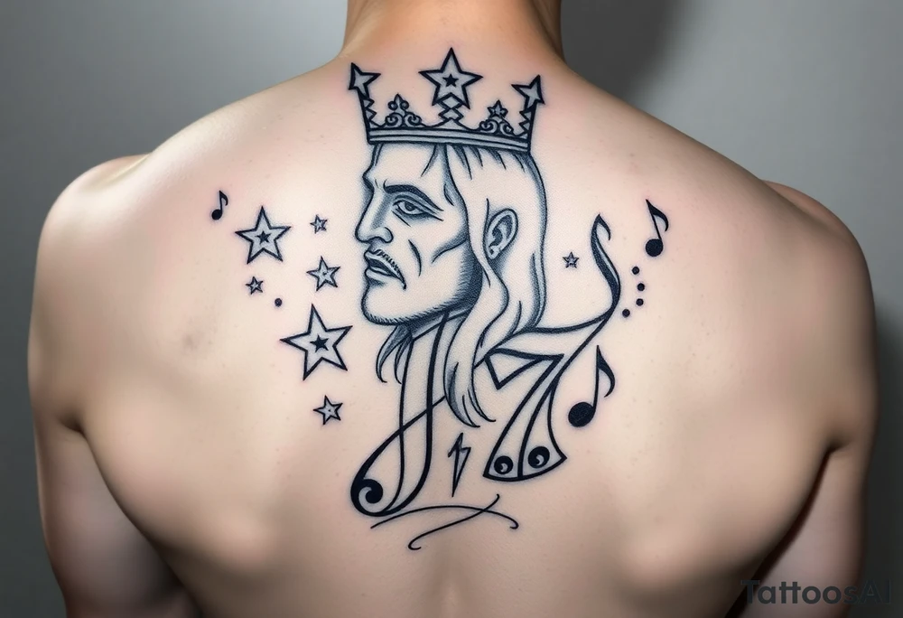 King J7 with stars and music notes tattoo idea