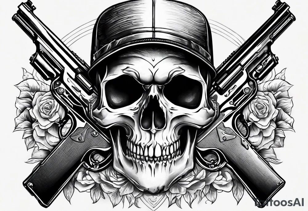 Skull with gun pointed to it tattoo idea