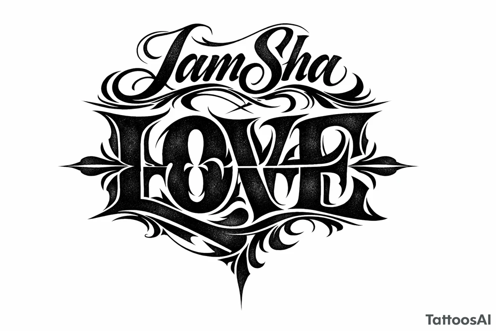 Love and hate combine to be one word read upright to spell love and upside down to spell hate under the word JamSha tattoo idea
