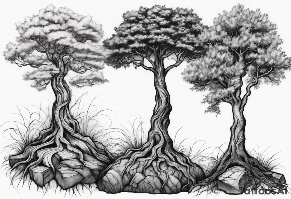 Three pretty small trees together by the roots tattoo idea Three pretty small trees together by the roots tattoo idea