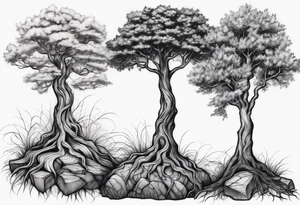 Three pretty small trees together by the roots tattoo idea