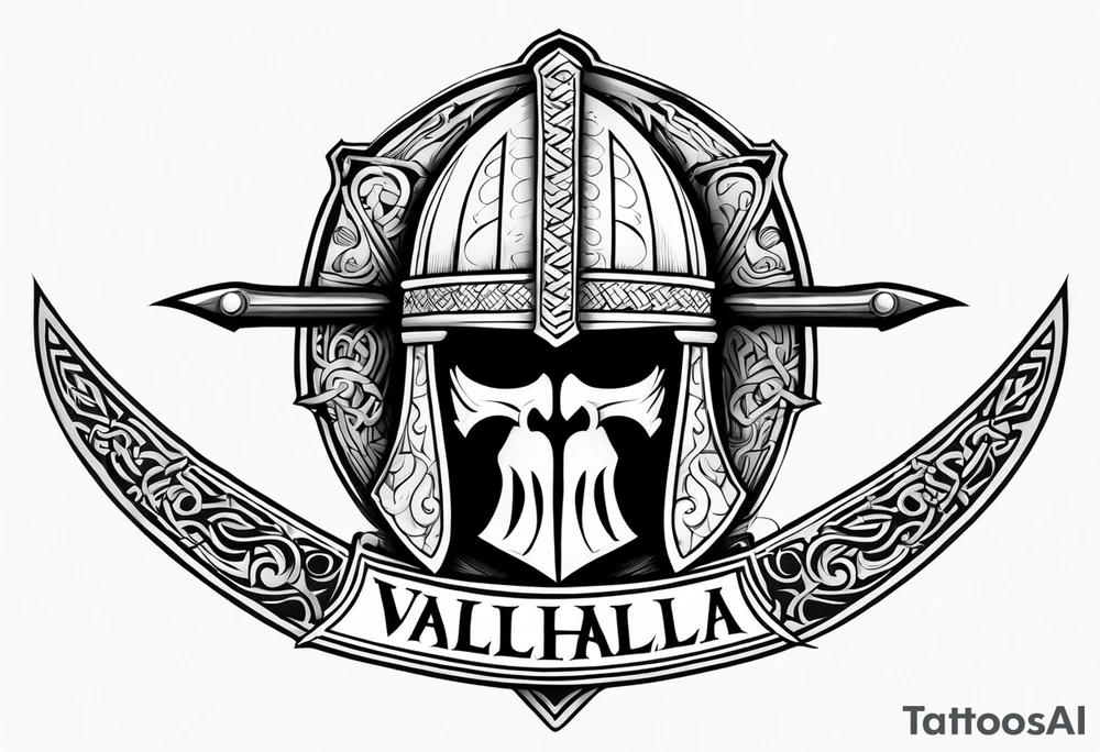 Valhalla viking helmet 
Sword shield tattoo idea