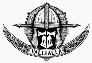 Valhalla viking helmet 
Sword shield tattoo idea