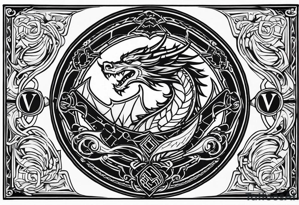 Valhalla shield sword dragon runes tattoo idea