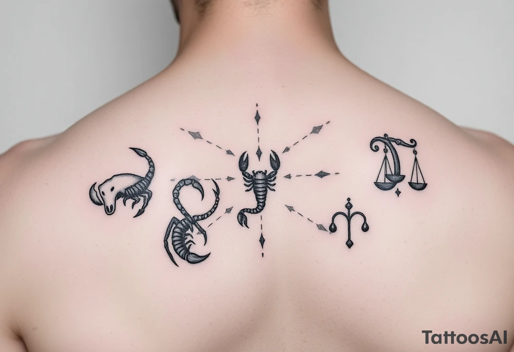 Taurus, cancer, 2 scorpio, capricorn, and libra constellation tattoo for arm tattoo idea