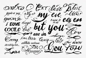 The text “but my eyes are on You” in thin, cursive lettering, just text, all in one line tattoo idea