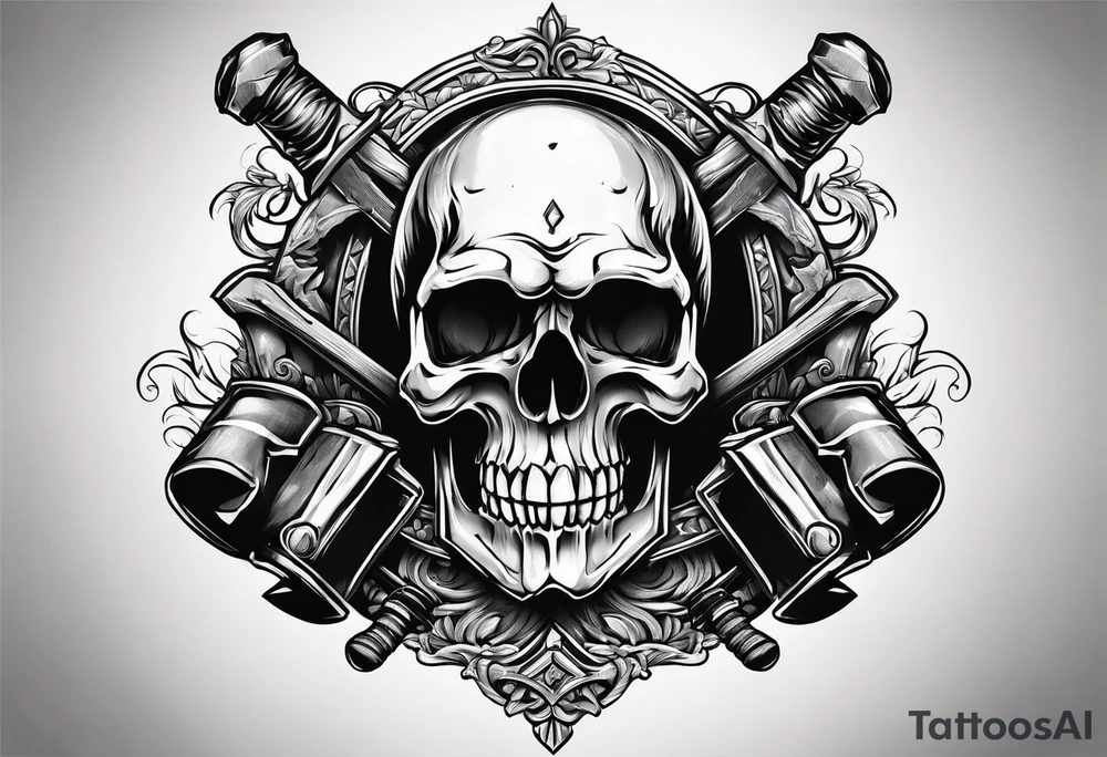 Skull and crossedsledge hammers tattoo idea