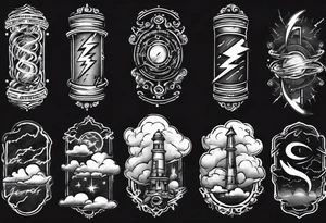 forearm sleeve lightning and clouds pattern tattoo idea