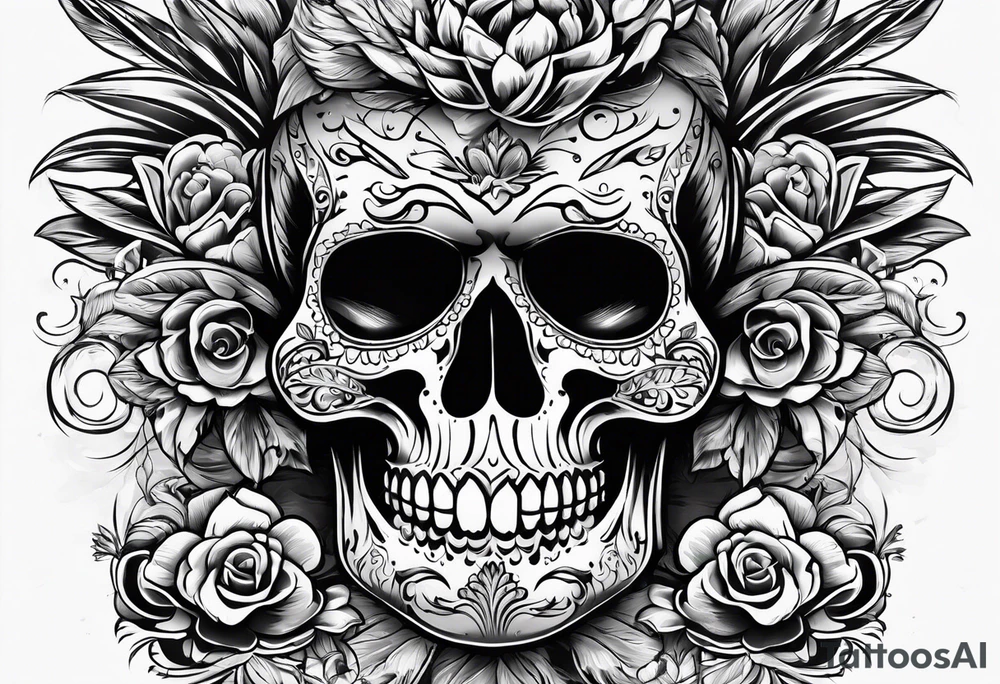Mexican skull and paint brushes tattoo idea