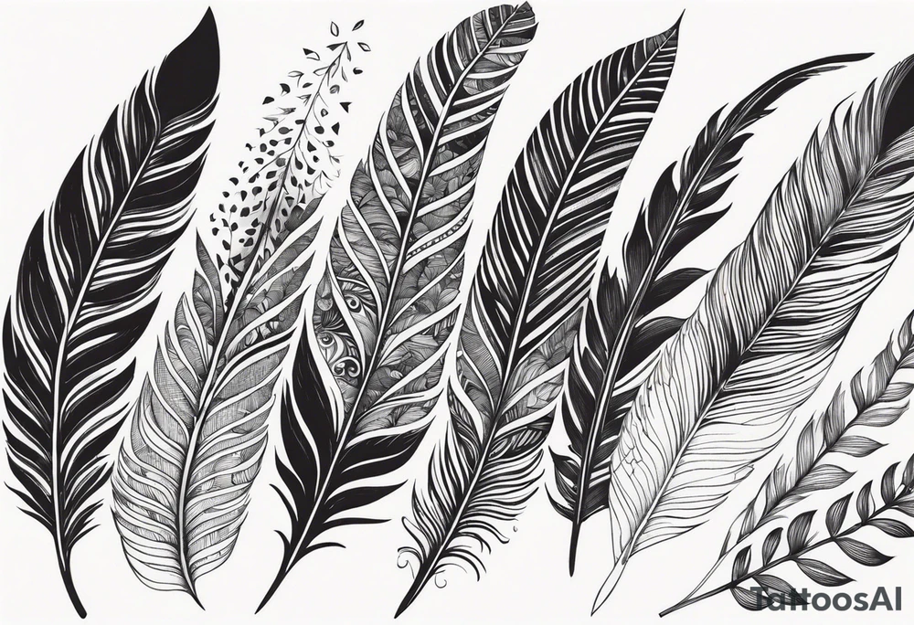 leaves that look like feathers, all shadings are stippled tattoo idea