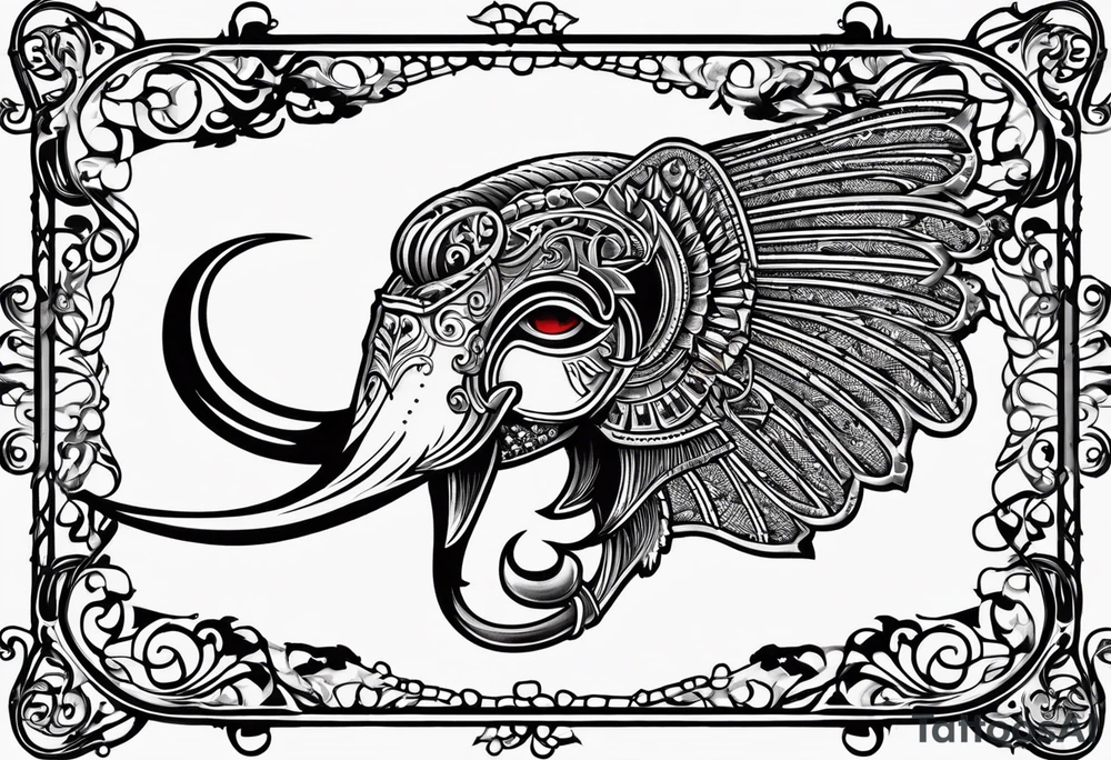 tattoo design containing the following objects: ram head, floorball ball, hockey stick, fishing rod tattoo idea