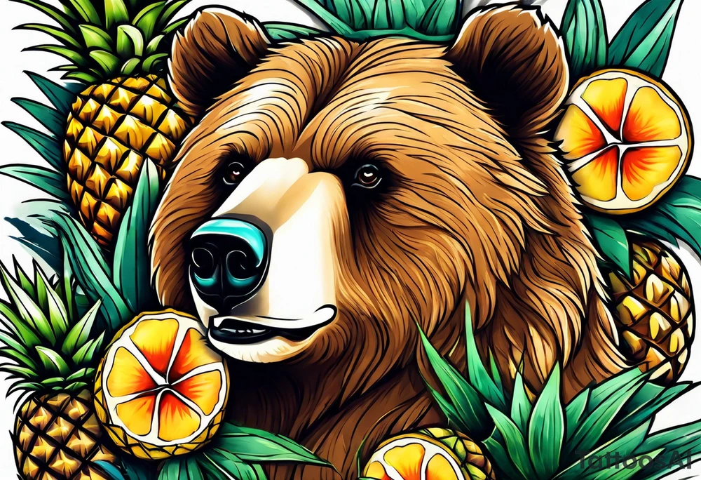 Bear loves pineapples and coconuts tattoo idea