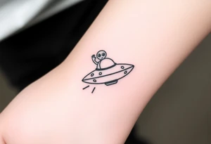 Small UFO ship with a waving alien 👽 tattoo idea