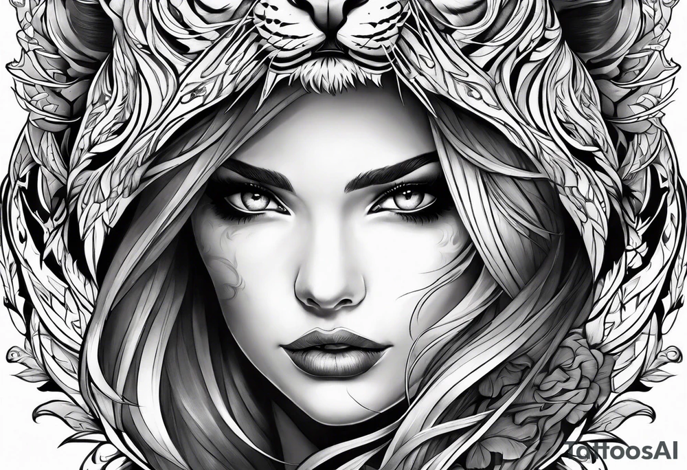 a huntress on a tiger in flames tattoo idea