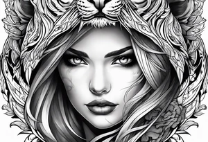 a huntress on a tiger in flames tattoo idea
