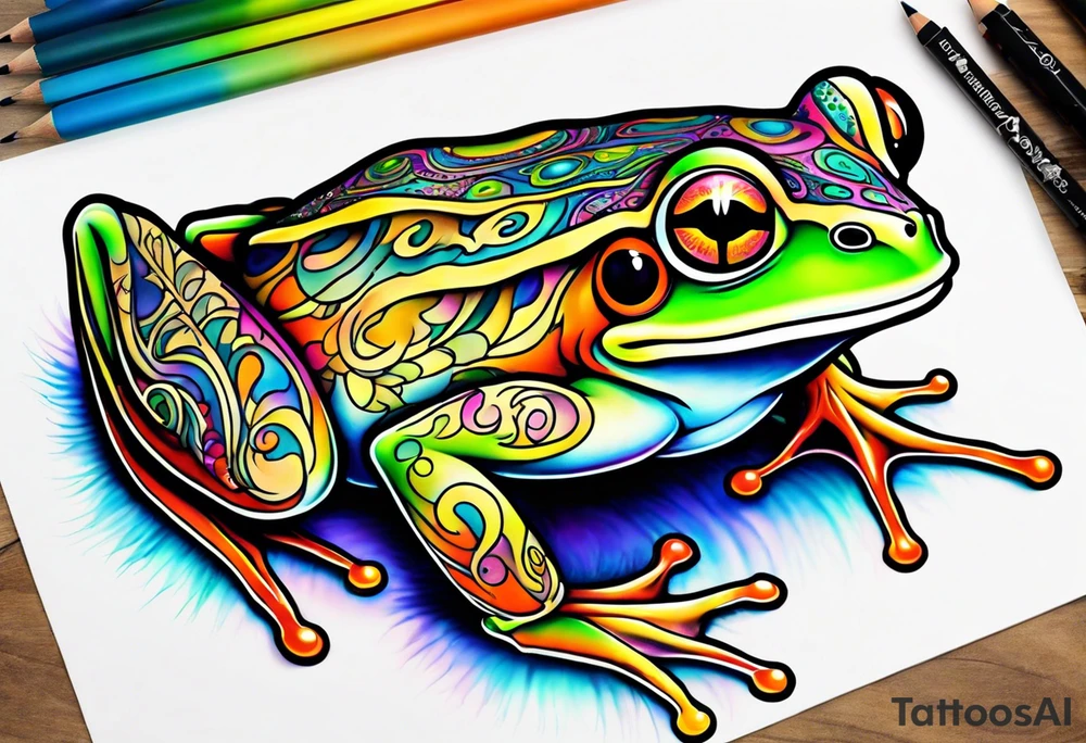 a trippy psychedelic frog tattoo idea