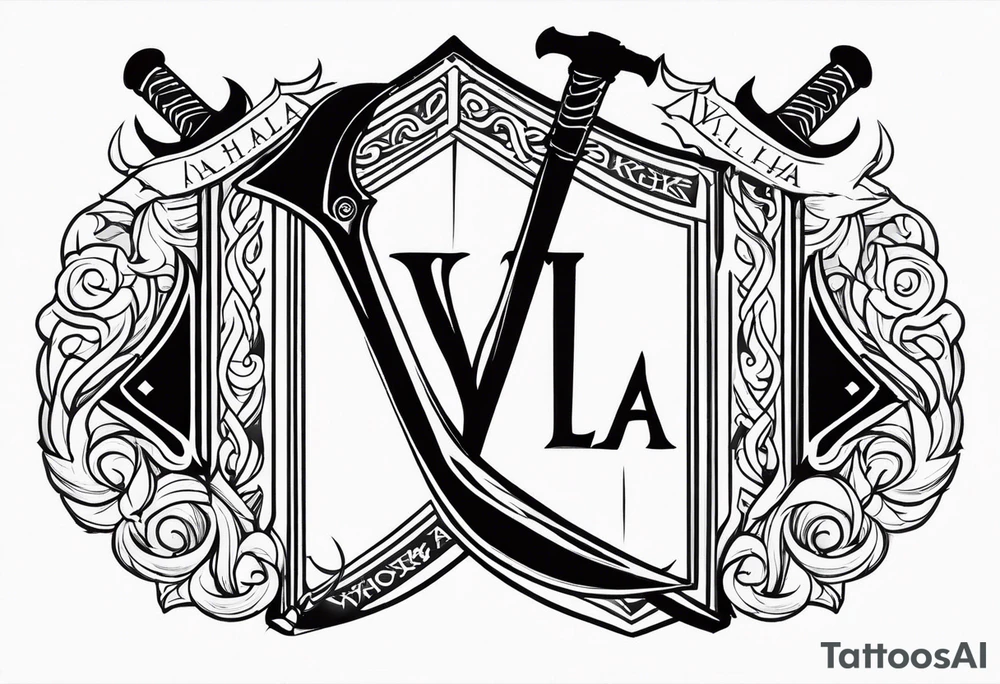 Valhalla sword axe shield tattoo idea