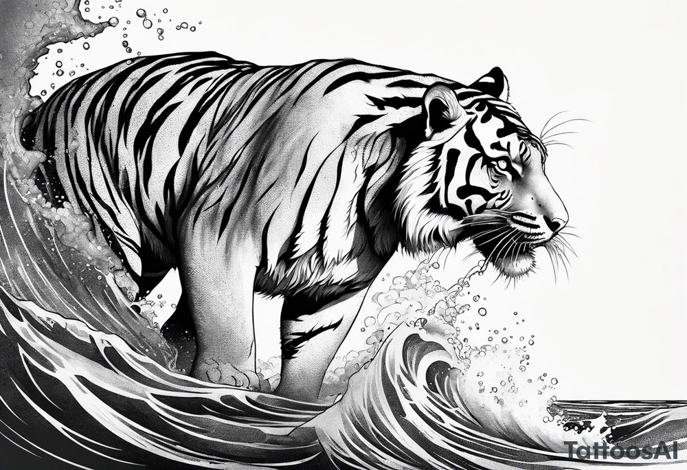 minimalist tiger climbing down near water tattoo idea