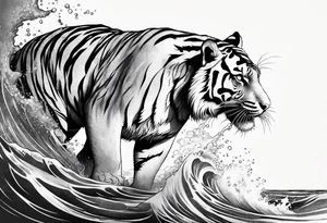 minimalist tiger climbing down near water tattoo idea
