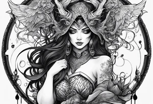 Demon embracing a girl with a power reader over 9000 tattoo idea