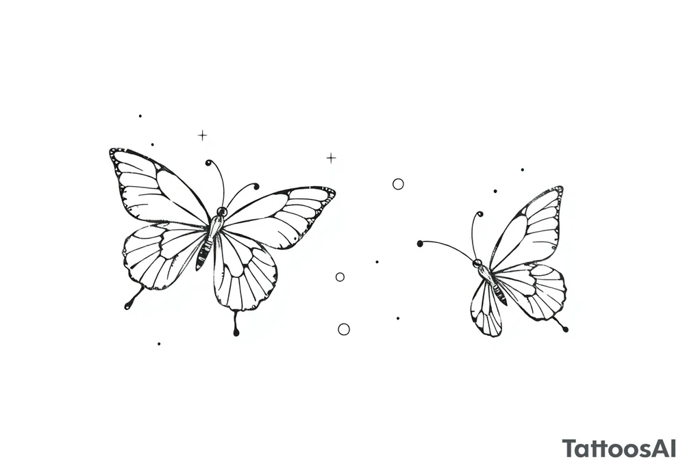 Dainty and fine line butterflies with bubbles and sparkles tattoo idea