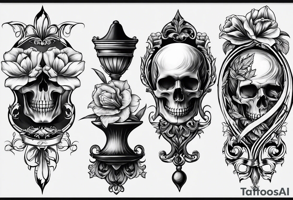 Tulip, Skull, hourglass all separate pieces tattoo idea