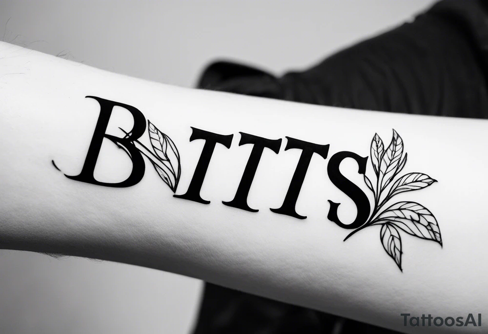 The letters "BTTS" written in a flower stem tattoo idea