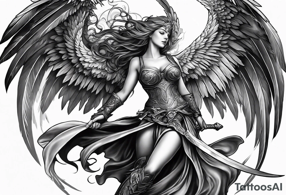 Angelic battle tattoo idea