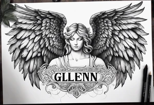 Angel Wings with the word Glenn in the middle tattoo idea
