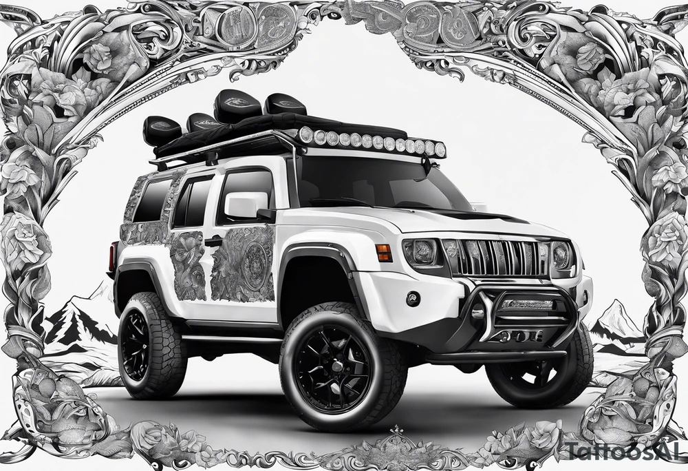 cars, snowboarding, huskie, money, rich tattoo idea