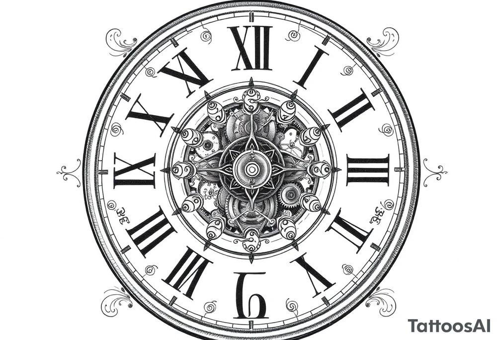 vintage roman numerals within ornate clockwork mechanism tattoo idea