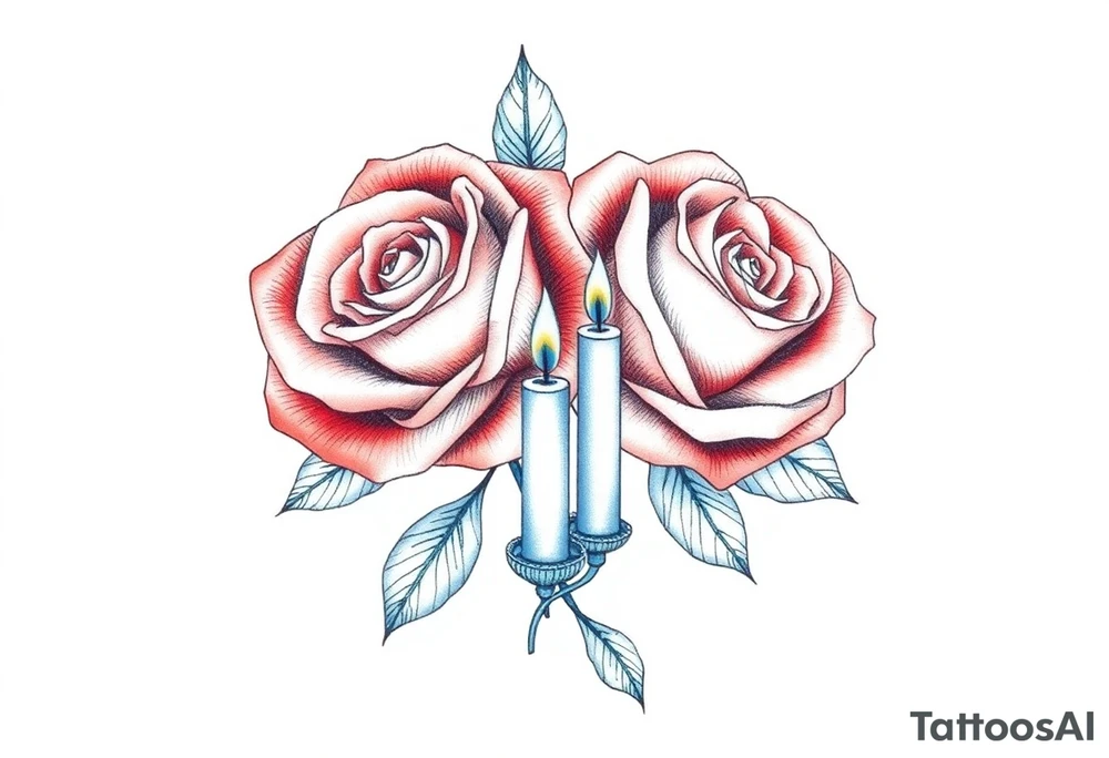 Two roses, two short candles, blue tattoo idea