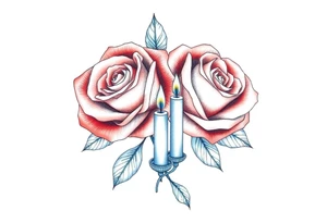 Two roses, two short candles, blue tattoo idea