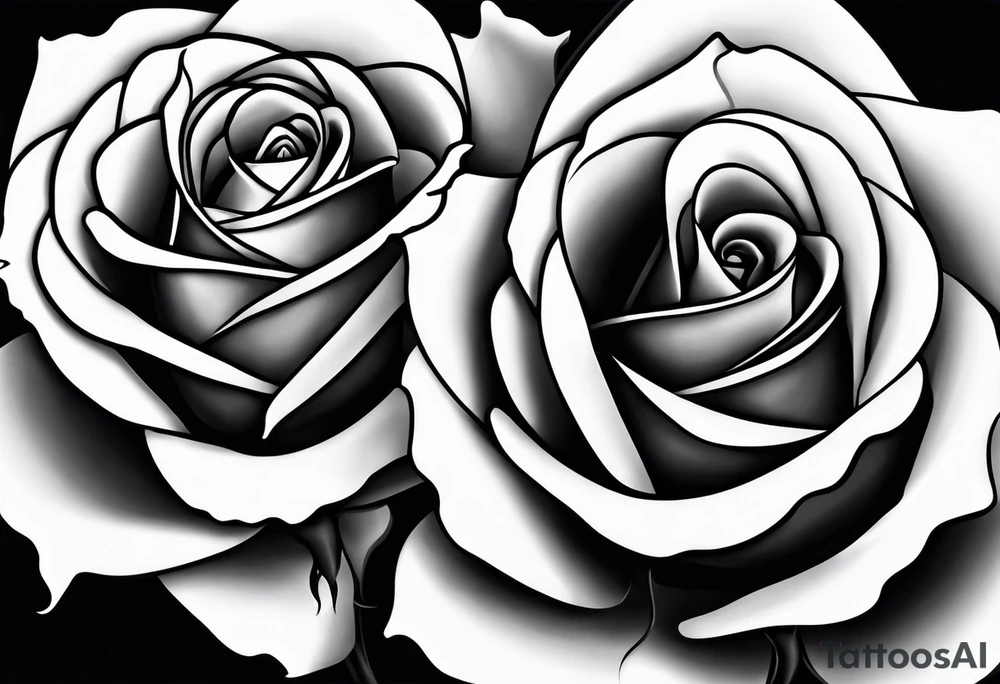two roses with their stems intertwined, one rose should have thorns and only one main rose, the second rose should be thornless but have multiple flowers on it. I want a long stem to shower them intertwined tattoo idea