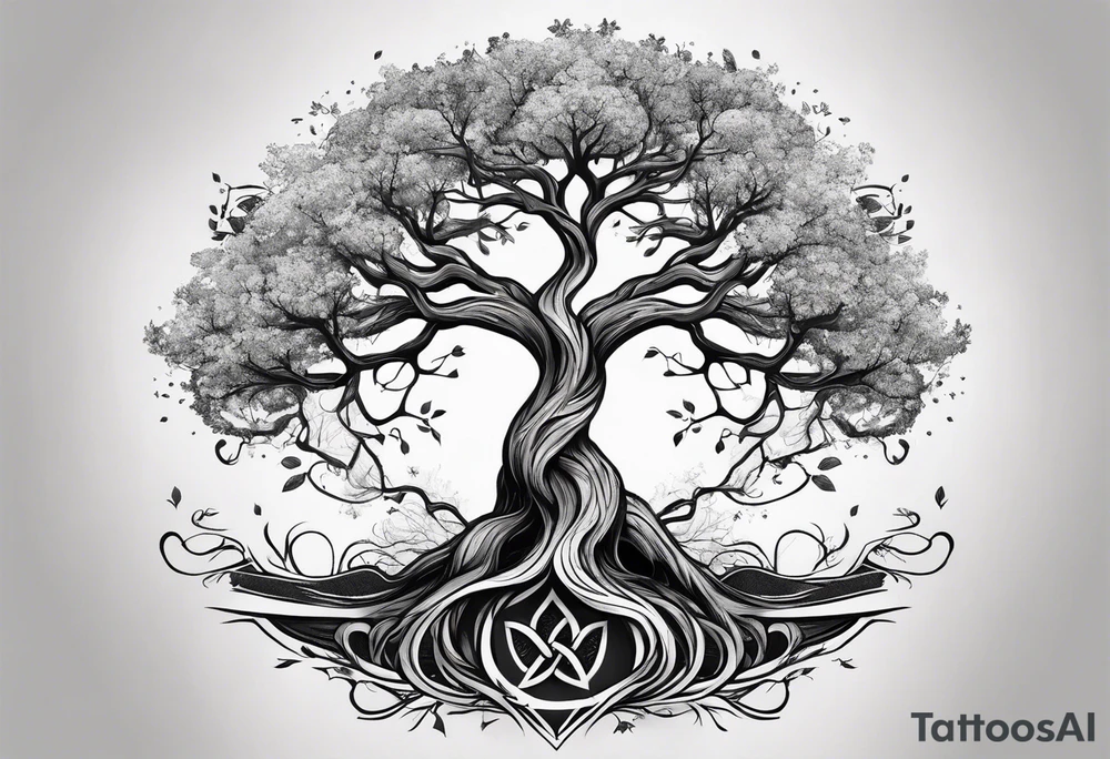 minimalistic Yggdrasil tree with no leaves tattoo idea