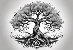 minimalistic Yggdrasil tree with no leaves tattoo idea