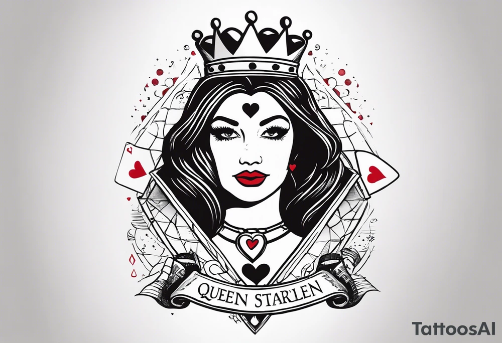 queen of hearts -on forearm - with text saying "queen starleen" tattoo idea