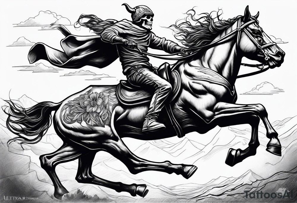Skeleton riding bull tattoo idea