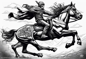 Skeleton riding bull tattoo idea