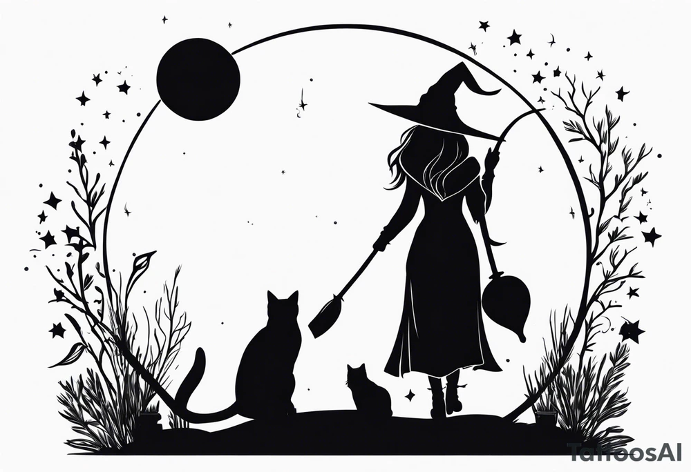 witch, fantasy, broom, cat, Harry Potter, charmed, moons tattoo idea