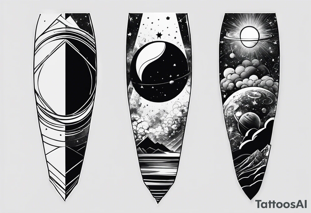 Full right leg, space themed, dark tattoo idea
