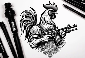 anime rooster holding a machine gun tattoo idea