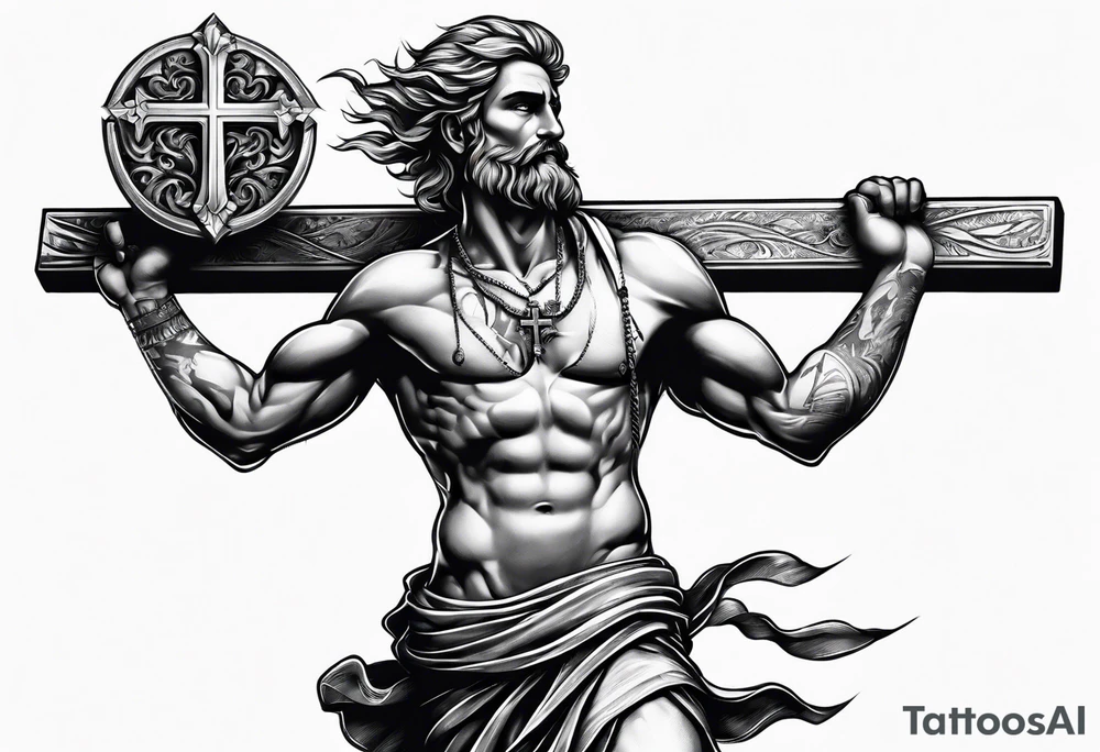 man carrying a cross tattoo idea