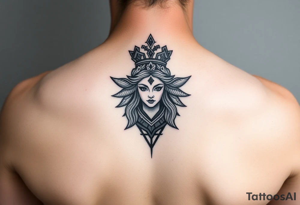 powerful goddess with a crown shape as rempart tattoo idea powerful goddess with a crown shape as rempart tattoo idea