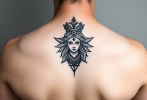 powerful goddess with a crown shape as rempart tattoo idea