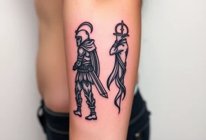 Warrior and Peace standing back to back tattoo idea