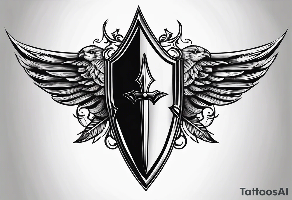 a spear pointing down with a shield in front of it tattoo idea
