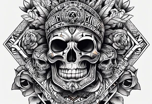 Knee tattoo with skulls and mayan symbols tattoo idea